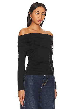 LNA Lia Fold Over Top in Black