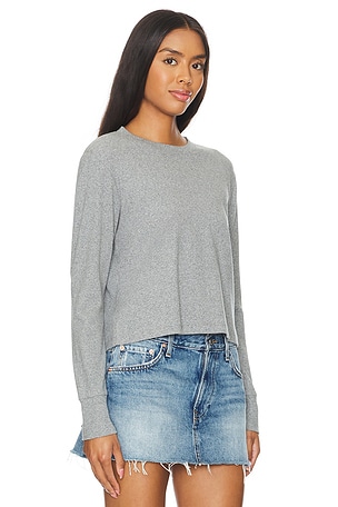 LNA Long Sleeve Cotton Rib Crew Tee in Grey