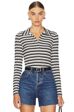 Sylvie Collared Ribbed Long Sleeve Top LNA