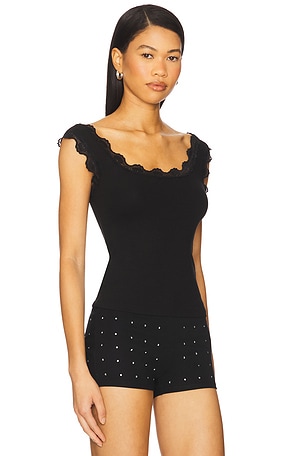 LNA Cassidy Lace Ribbed Tank in Black