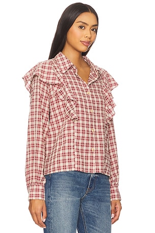 LNA Dru Ruffle Front Blouse in Red