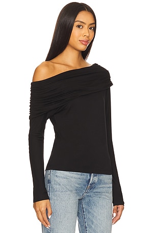 LNA Giselle Drop Shoulder Long Sleeve Top in Black