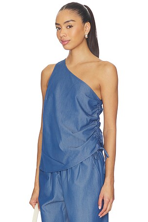 LNA Neela One Shoulder Top in Blue