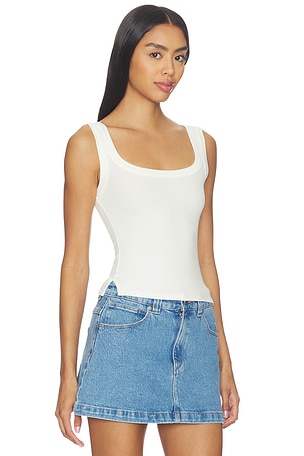 LNA Banded Ribbed Scoop Tank in Ivory