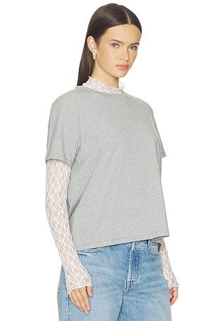 LNA Mirage Lace Two Piece Long Sleeve Top in Grey