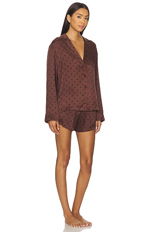LUNYA Washable Silk Button Up Short Set in Brick