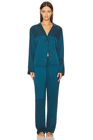 Washable Silk Piped Long Sleeve Pant Set LUNYA