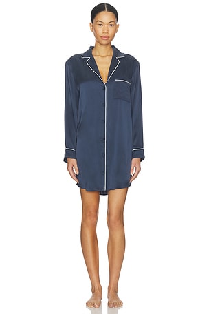 Washable Silk Piped Sleep Shirt Dress LUNYA