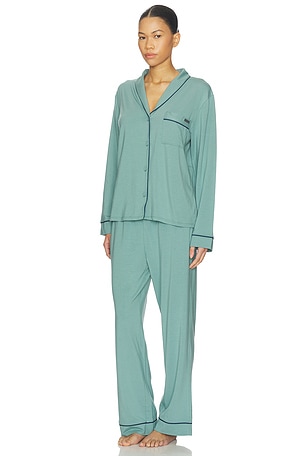 LUNYA Slumberknit Button Down Pant Set in Green