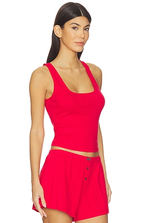 LUNYA Pointelle Scoop Neck Tank in Red. Size L. Also