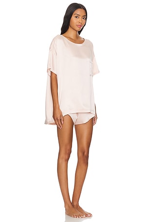 LUNYA Washable Silk Tee Short Set in Blush. Size XS. Also