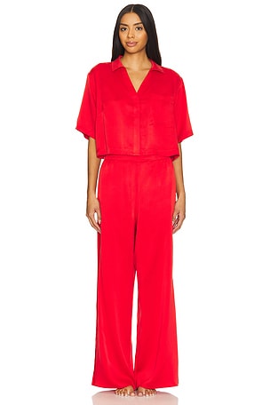 Washable Silk High Rise Pant Set in Pure Carmine LUNYA