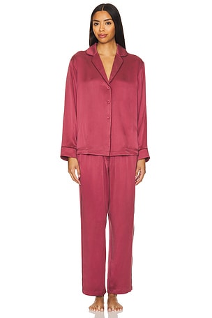 Washable Silk Piped Long Sleeve Pant Set LUNYA