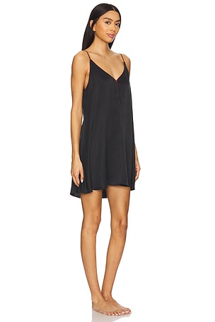 LUNYA Washable Silk Button Front Mini Dress in Black