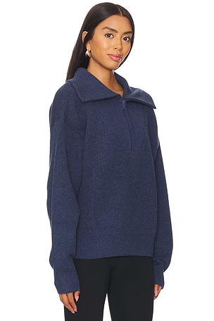 LUNYA Cozy Cotton Silk Collared Half Zip in Navy