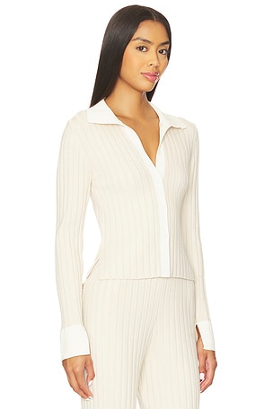 LUNYA Cozy Cotton Silk Ribbed Button Up in Tan. Size S. Also