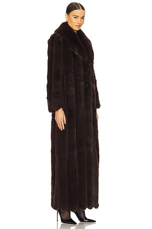LOBA Luciana Faux Fur Maxi Coat in Chocolate. Size S. Also