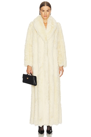 LOBA Luciana Faux Fur Maxi Coat in Cream