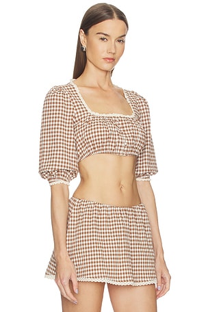 LOBA Ann Gingham Top in Brown,White