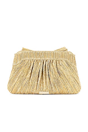 Loeffler Randall Rayne Pleated Bow Clutch in Metallic Gold