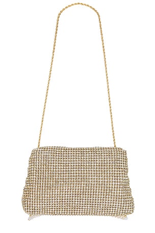 Loeffler Randall Jolene Diamante Bow Clutch in Metallic Gold