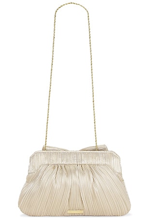 Loeffler Randall Rayne Pleated Bow Clutch in Metallic Neutral