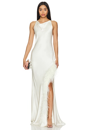 Cowl Neck Gown With Ostrich Feathers Lapointe