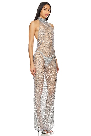 Lapointe Sequin Mesh Gown in Metallic Silver