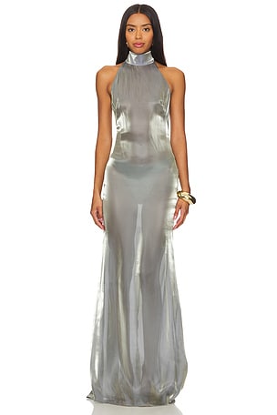 METALLIC ORGANZA HALTER OPEN BACK 가운 Lapointe