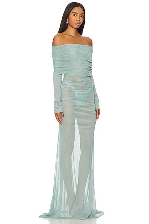 Lapointe Mesh Off The Shoulder Gown in Blue