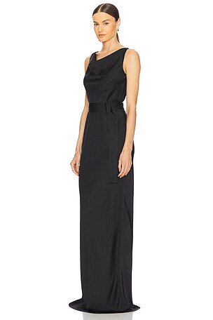 Lapointe Satin Bias Belted Gown in Black