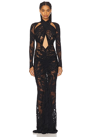 Burnout Jersey Halter Ruched Gown Lapointe