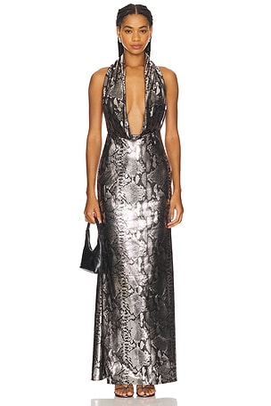 Metal Snake Deep Cowl Neck Gown Lapointe