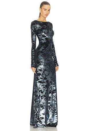 Lapointe Velour Boatneck Gown in Blue