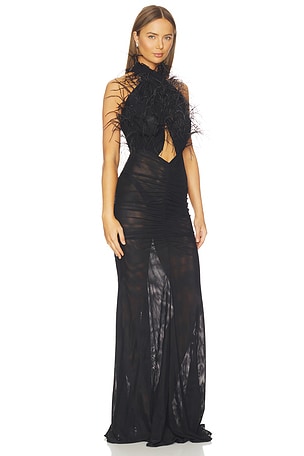 Lapoente vestido largo feather embroidery en color negro