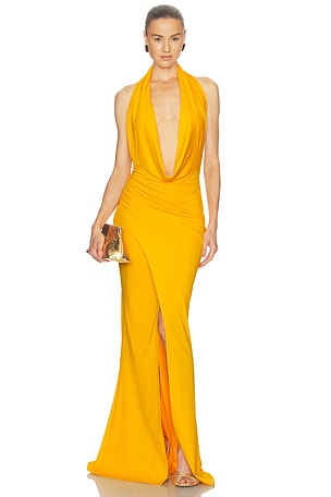 Matte Tech Cowl Neck Shirred Gown Lapointe