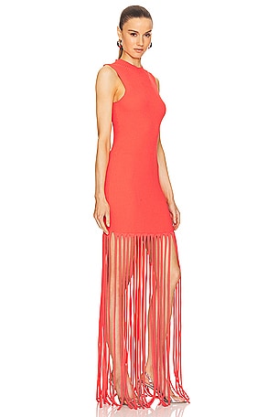 Lapointe Fringe Dress in Coral