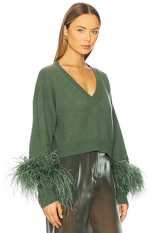 Lapointe Cashmere Cropped V Neck Sweater in Green
