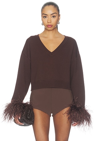 Merino Cropped V Neck Sweater With Feather Cuff LaPointe