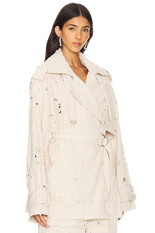 Lapointe Denim Trench Short Jacket in Ivory