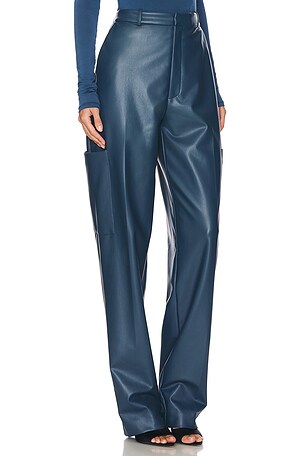 Lapointe Stretch Faux Leather Tapered Trouser in Blue