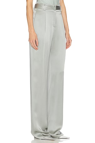 Lapointe Satin Belted Pant in Metallic Silver