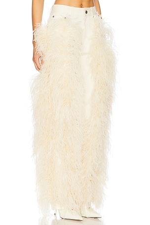 Lapointe Denim Pant With Feathers in Cream