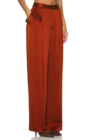 Lapointe Satin Relaxed Pleated Pant in Rust