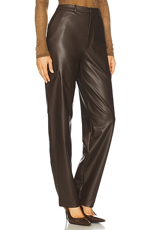 Lapointe Stretch Faux Leather Tapered Pant in Brown. Size 8. Also