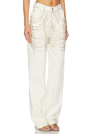 Lapointe Embroidered Straight Leg Pant in Cream