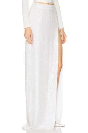 Lapointe Sequin High Waist Maxi Skirt in White