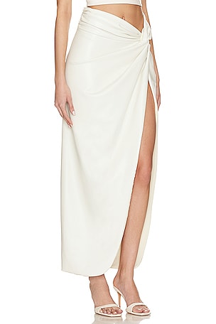 Lapointe Stretch Faux Leather Long Twist Sarong W Slit in Cream