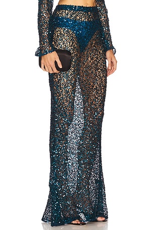 Lapointe Net Paillette Maxi Skirt in Teal