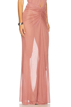 Lapointe Mesh Ruched Maxi Skirt in Pink